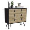 3-Drawer Dresser-organiser, Modern Chest of Drawers with Hairpin Legs and Metal Accents, Black / Macadamia