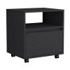 DEPOT E-SHOP Wasilla Nightstand with Open Shelf, 1 Drawer and Casters, Black