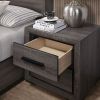 Gray 1pc Nightstand Bedroom Furniture Bedside Table 2-Drawers Two-tone Design w/ Black Trim Paper Veneer