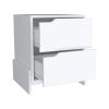 Nightstand Brookland, Bedside Table with Double Drawers and Sturdy Base, White Finish