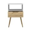 DEPOT E-SHOP Emma Nightstand, Superior Top, Four Legs, One Open Shelf, One Drawer, White / Light Oak