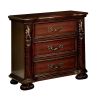 Brown Cherry Traditional 1pc Nightstand Solid wood 3-Drawers Bedside Table Pewter Hanging Pull Grand Design Bedroom Furniture