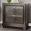 Espresso Color 1pc Nightstand V-Shape Plank Design Bedroom Furniture Bedside Table Nickel Bar Pull Solidwood 2- Storage Drawers