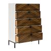 Beautiful White and Walnut Finish 1pc Chest of Drawers Storage Black Metal Legs Flat Tone Pocket Pulls Modern Bedroom Furniture