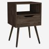 DEPOT E-SHOP Emma Nightstand, Superior Top, Four Legs, One Open Shelf, One Drawer, Dark Walnut