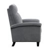 1pc Push Back Reclining Chair Plush Pillowtop Arms Gray Chenille Fabric Upholstery Solid Wood Modern Living Room Furniture