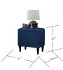 Navy Blue Color Velvet Gorgeous 1pc Nightstand Bedside Table 2x Drawers Bedroom Furniture Sleek Design Tempered Legs