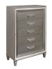 Silver Gray Metallic Finish Glam Style Storage Chest of 5 Drawers Wooden 1pc Modern Bedroom Furniture Acrylic Hardware Beveled Mirror Trim