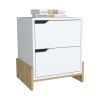 DEPOT E-SHOP Haines Nightstand with 2-Drawers, End Table with Sturdy Base, White / Macadamia