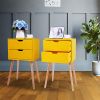 Mid-Century Nightstand with 2 Sliding Drawers, Wood Sofa Side Table, Modern End Table for Living Room Bedroom, Set of 2