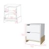 Nightstand Brookland, Bedside Table with Double Drawers and Sturdy Base, White / Macadamia Finish