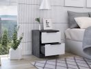 Kaia Nightstand; Two Drawers; Metal Handle -Smokey Oak / White