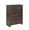 Rustic Dark Brown Finish Bedroom Furniture 1pc Chest of 5 Drawers Planked Framing Wooden Storage Chest