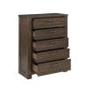 Rustic Dark Brown Finish Bedroom Furniture 1pc Chest of 5 Drawers Planked Framing Wooden Storage Chest