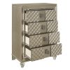 Glamorous Champagne Finish 1pc Chest of 4 Drawers Acrylic Feet Luxury Bedroom Furniture Beveled Mirror Trim