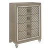 Glamorous Champagne Finish 1pc Chest of 4 Drawers Acrylic Feet Luxury Bedroom Furniture Beveled Mirror Trim