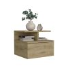 DEPOT E-SHOP Seward Floating Nightstand, Wall Mounted with Single Drawer and 2-Tier Shelf, Macadamia