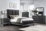 Modern Styling Bedroom 1pc Chest of 5 Drawers Faux Leather Upholstered Gray Classic Design Wooden Furniture