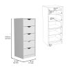 DEPOT E-SHOP Houma 5 Drawers Narrow Dresser, Slim Storage Chest of Drawers, White