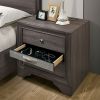 Contemporary 1pc Nightstand Gray Finish Silver Accents Hidden Jewelry Drawer Nickel Round Knob Bedside Table Bedroom Furniture