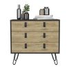 3-Drawer Dresser-organiser, Modern Chest of Drawers with Hairpin Legs and Metal Accents, Black / Macadamia