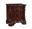 1pc Traditional Nightstand End Table with Three Storage Drawers Brown Cherry Decorative Drawer Pulls Solid Wood Bedroom Furniture