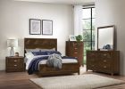 Modern Bedroom Walnut Finish 1pc Chest of 5 Drawers Decorative Angled Front Satin Brass Tone Handles Wooden Furniture