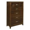 Modern Bedroom Walnut Finish 1pc Chest of 5 Drawers Decorative Angled Front Satin Brass Tone Handles Wooden Furniture