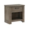 Rustic Style 1pc Gray Nightstand of Drawer and Storage Cubby Metal Hardware Wooden Bedroom Furniture