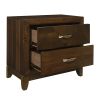 Modern Bedroom Walnut Finish 1pc Nightstand of 2 Drawers Decorative Angled Front Satin Brass Tone Handles Wooden Furniture Bedside Cabinet