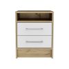 Eter Nightstand; Superior Top; Two Drawers -White / Light Oak