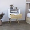 DEPOT E-SHOP Emma Nightstand, Superior Top, Four Legs, One Open Shelf, One Drawer, White / Light Oak