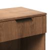 Modern Fluted-Drawer Nightstand with Open Cubby ��� Mocha