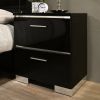 Contemporary 1pc Nightstand Black Color High Gloss Lacquer Coating Chrome Handles and Feet Bedside Table w USB Charger Bedroom Furniture