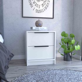 Kaia Nightstand , End Table, Side Table Two Drawers, Metal Handle -White (Color: as Pic)