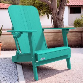 Outdoor Patio HDPE Adirondack Chair, Armrests with Cup Holders & Phone Slots (Color: Green)