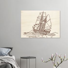 Vintage Sailboat Wood Print Wall Art in Blue Design by HadiArts (size: 24x24)