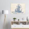 Vintage Sailboat Wood Print Wall Art in Blue Design by HadiArts