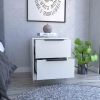 Kaia Nightstand , End Table, Side Table Two Drawers, Metal Handle -White